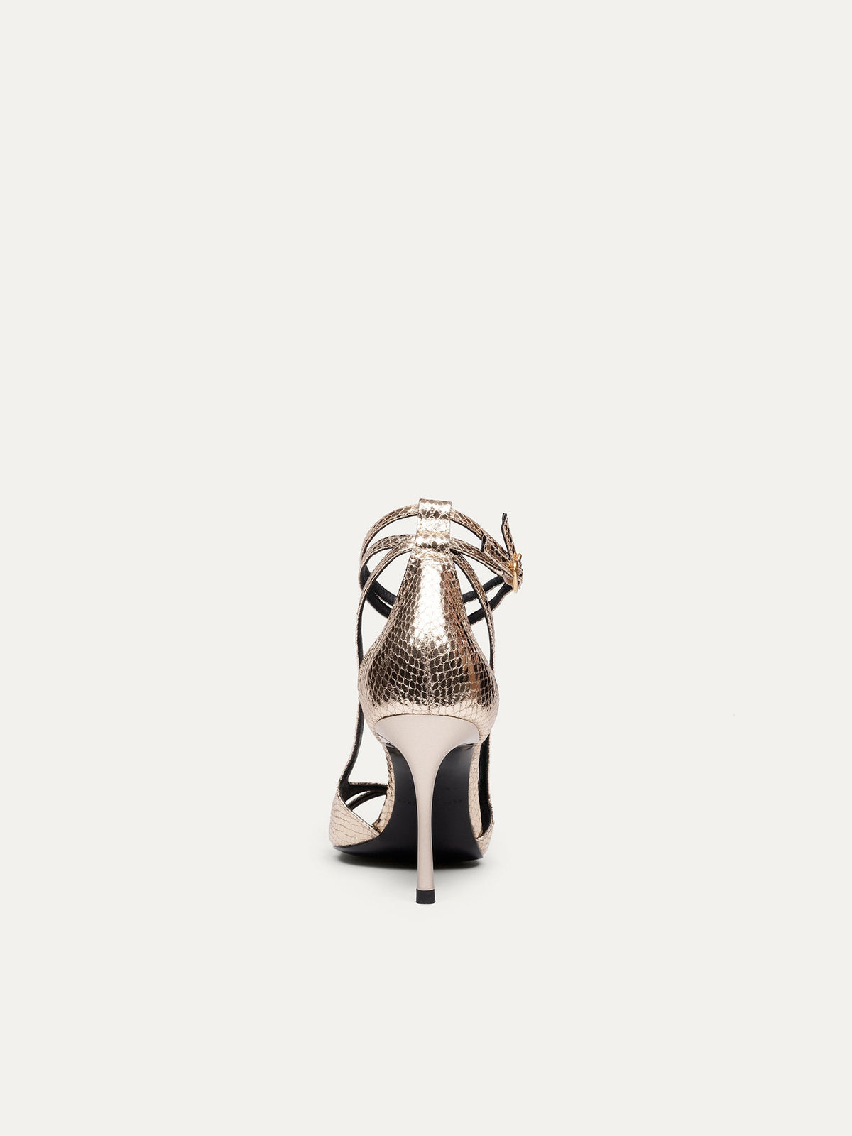Bikkou 9PM Drinks with Friends vegan gold python heeled sandals back view