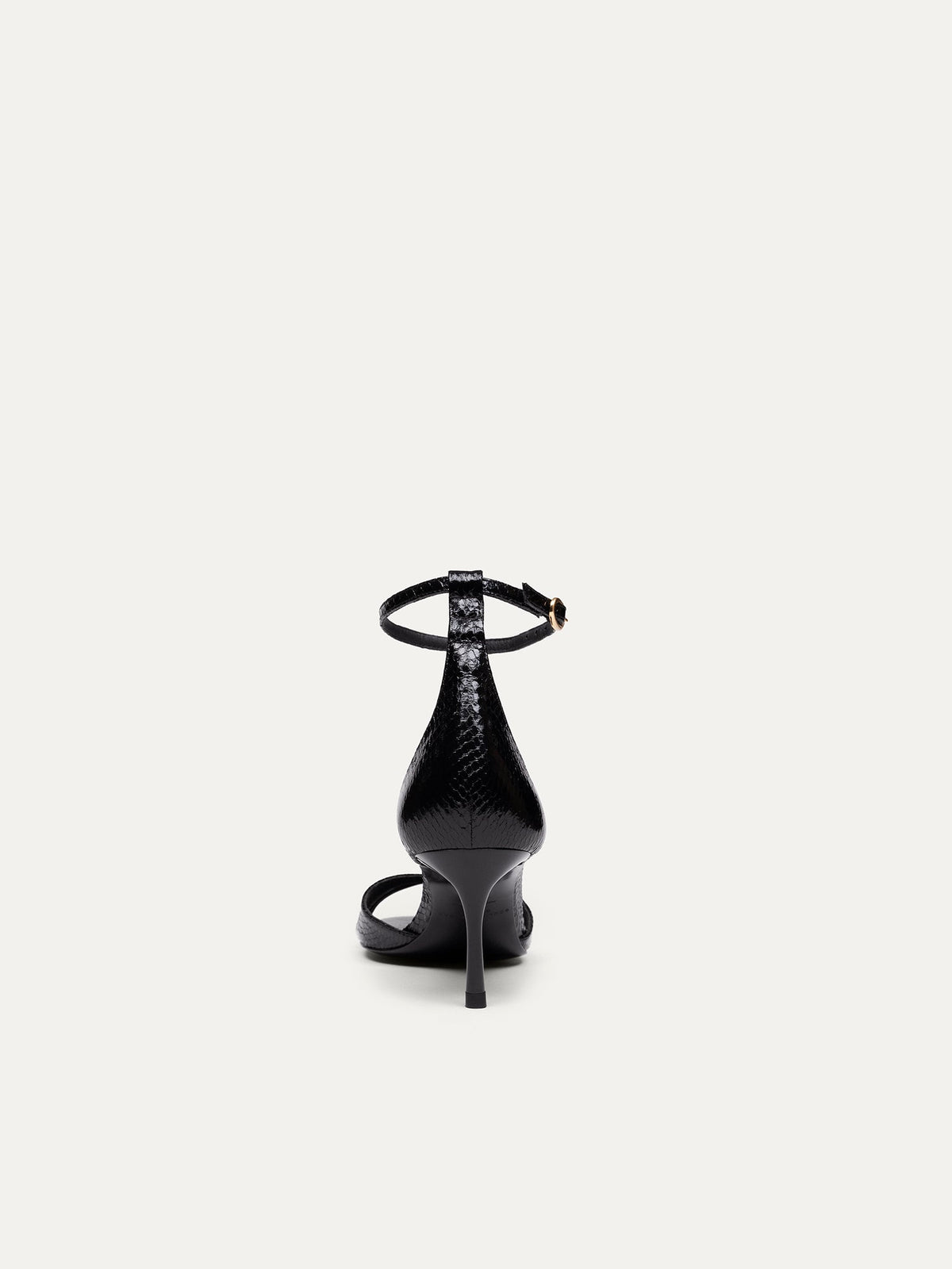 Bikkou 12:30PM Summer Lunch vegan black python heeled sandals back view