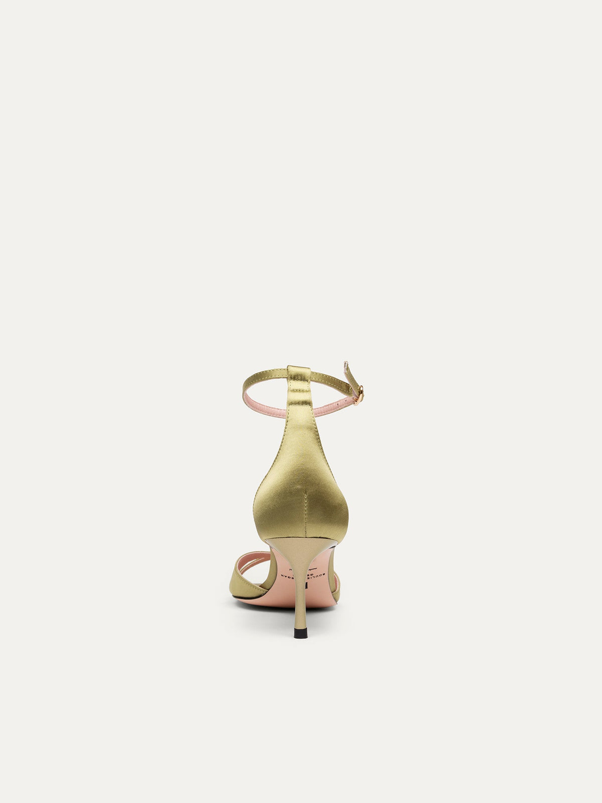 Bikkou 12:30PM Summer Lunch green satin heeled sandals back view