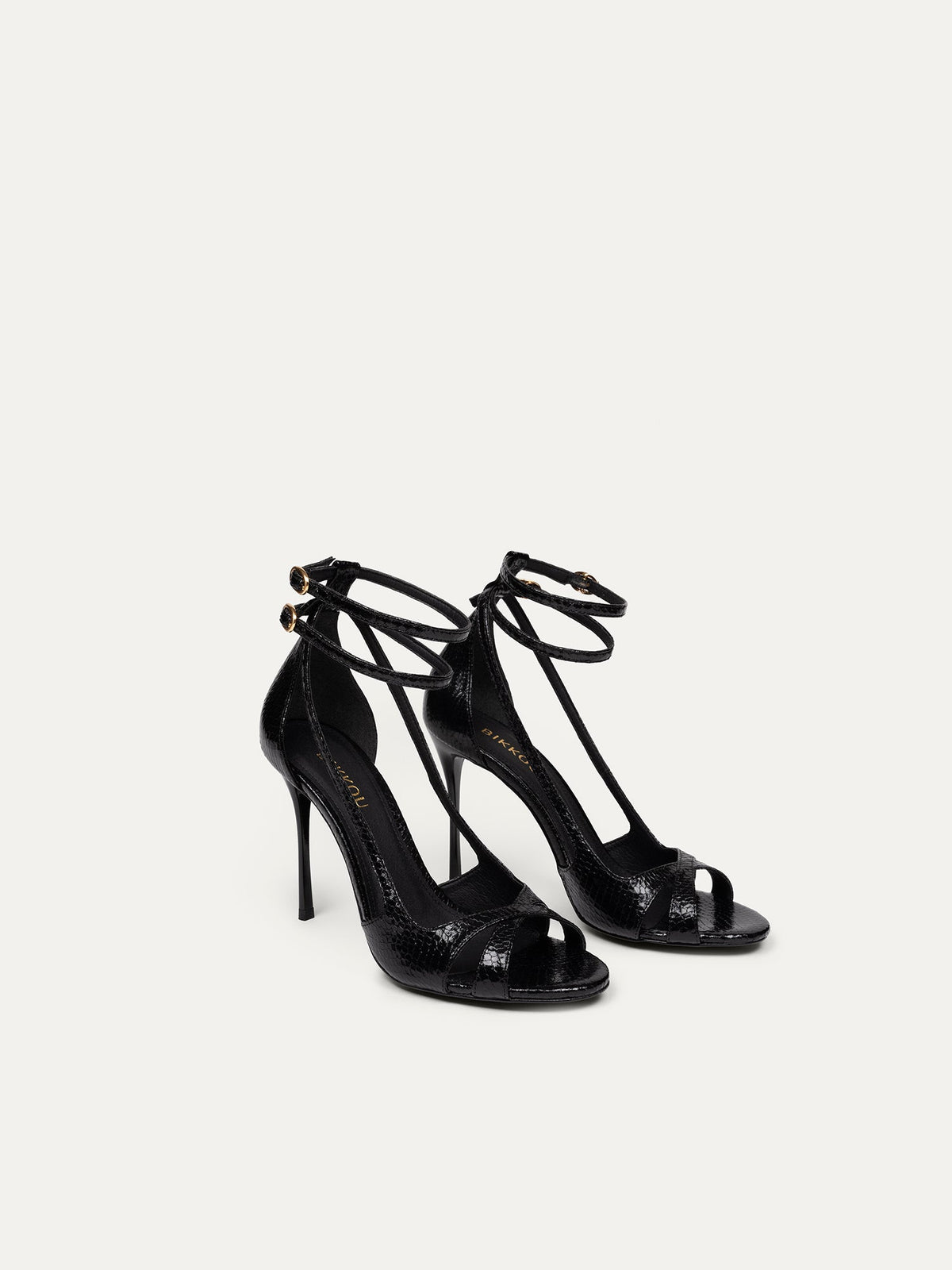 Bikkou 2AM Dancing in the Club vegan black python heeled sandals side view