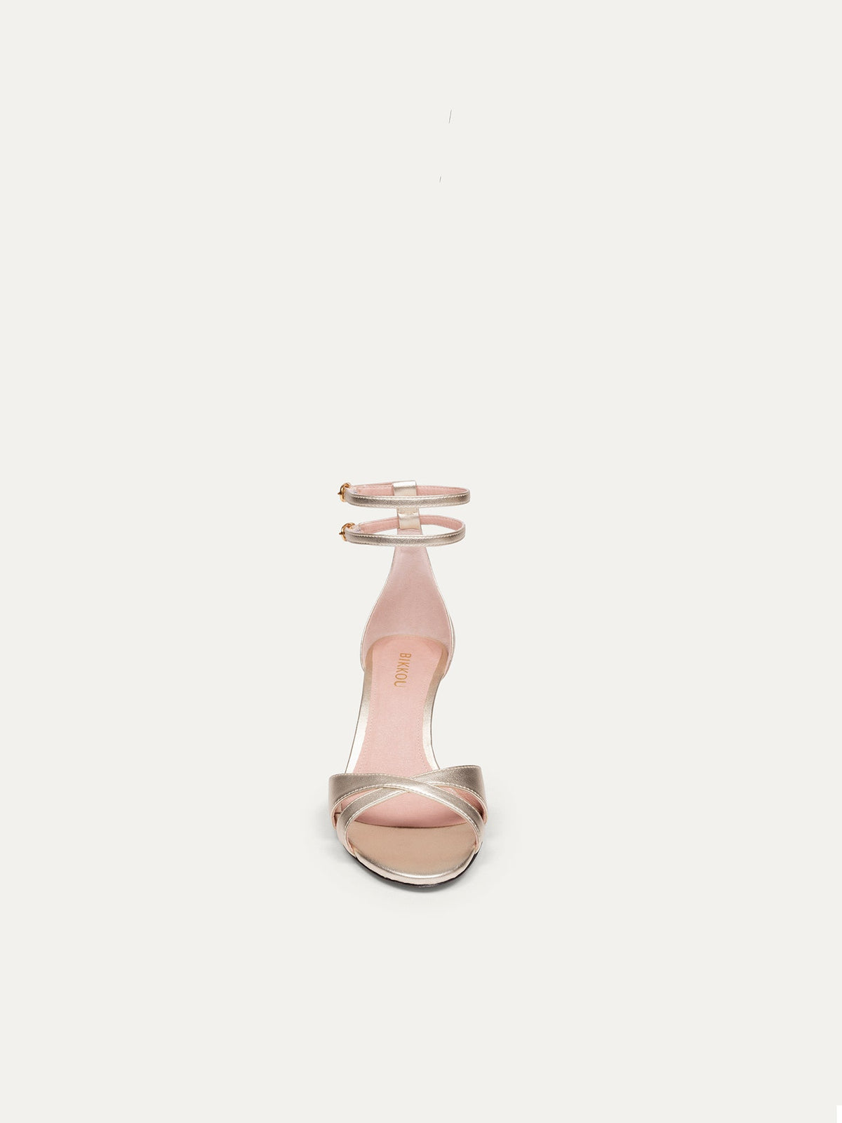 Bikkou 12:30PM Summer Lunch vegan light gold heeled sandals front view