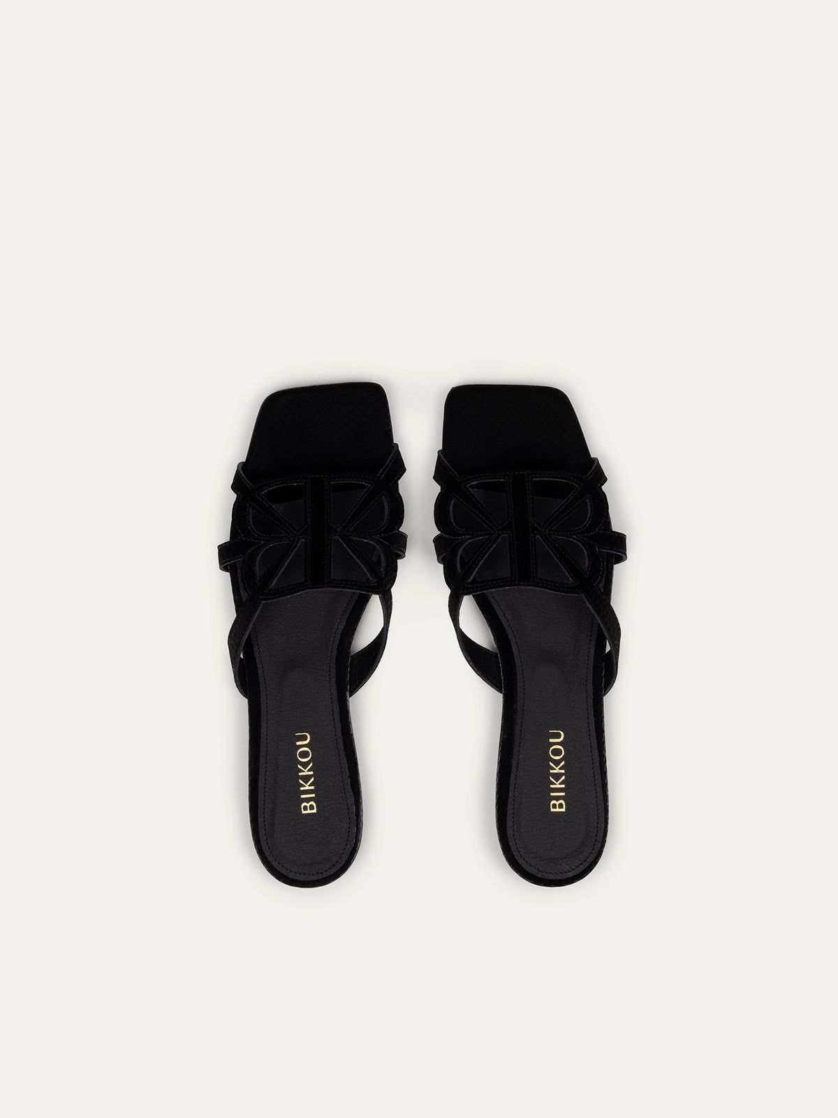 Bikkou 7PM Sunset at the Beach vegan black python flat slip on sandal top view