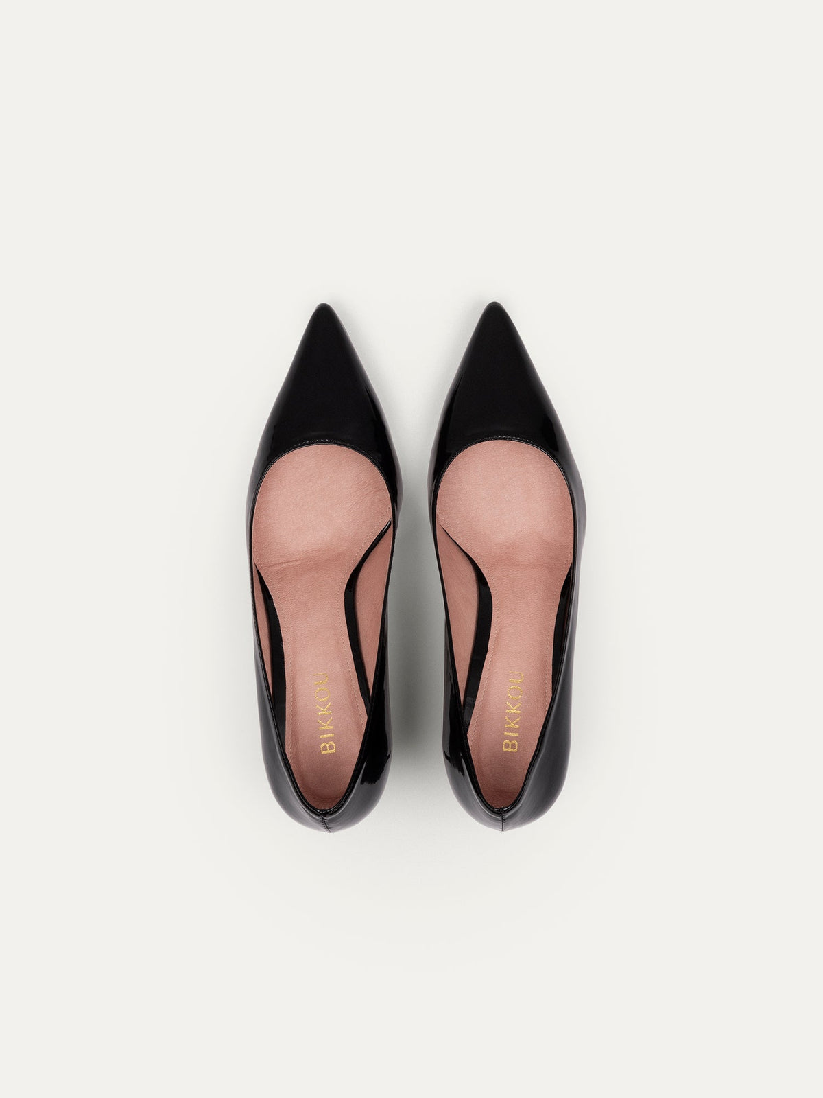 Bikkou 10AM Monday at the Office vegan black patent pumps top view