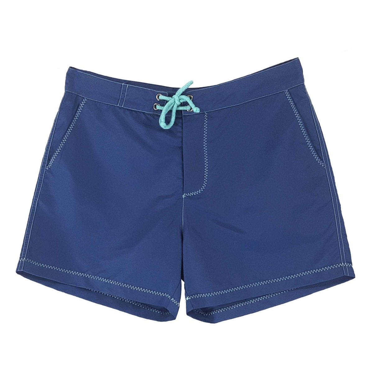 Short de bain homme bleu marine en polyester recyclé - coutures turquoises - BLUEBUCK