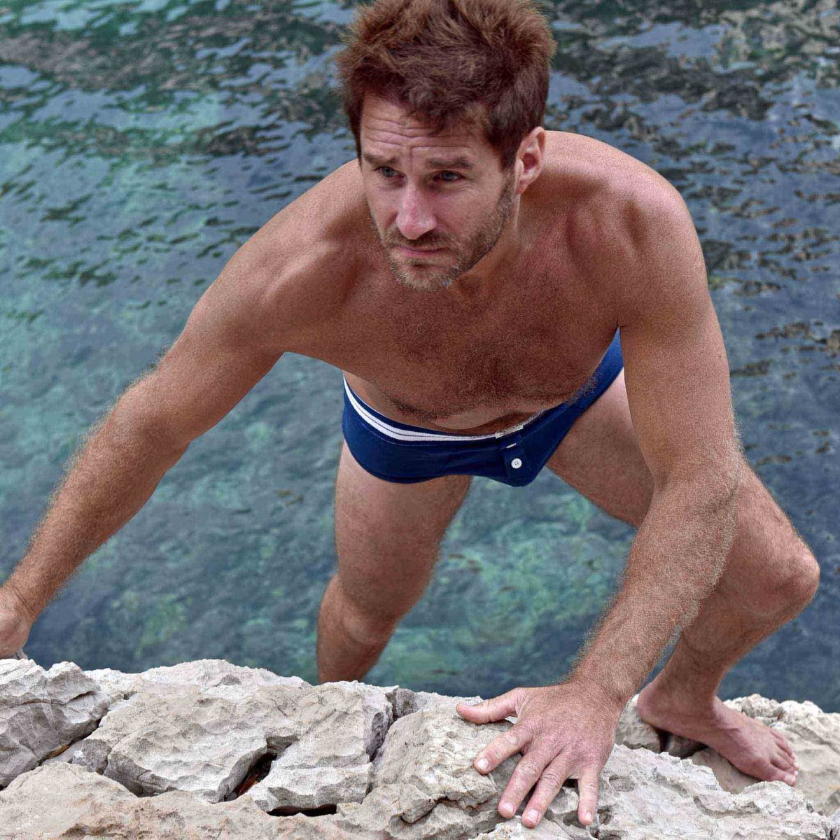 Slip homme bleu marine en coton bio - boutons blancs - BLUEBUCK