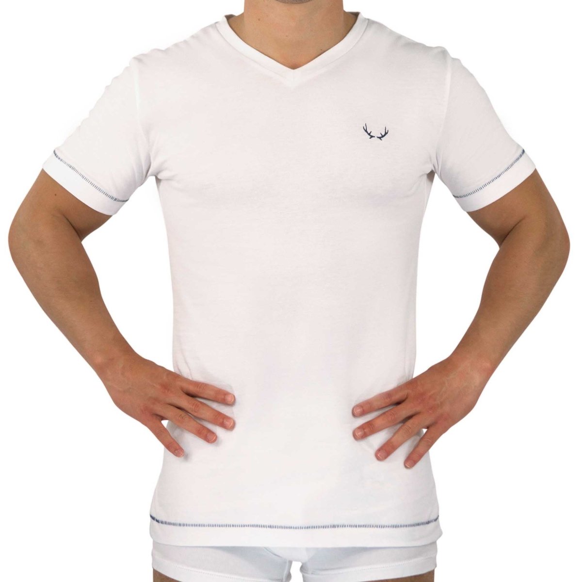 T - shirt homme col V blanc en coton bio - BLUEBUCK