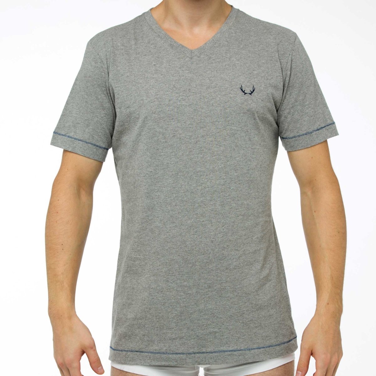 T - shirt homme col V gris en coton bio - BLUEBUCK