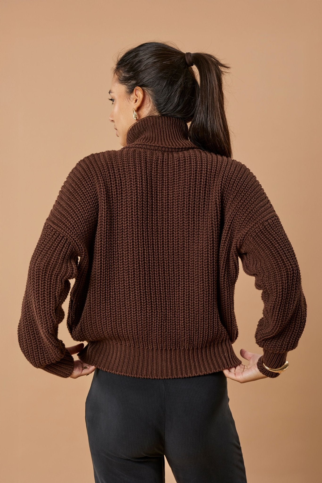 Turtleneck Knit Sweater Penelope Organic Cotton - Chocolate Brown