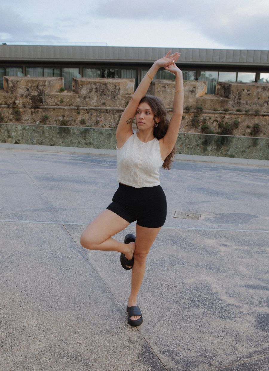 Two - Way Buttoned Knit Top Organic Cotton - Ecru - Narah Soleigh