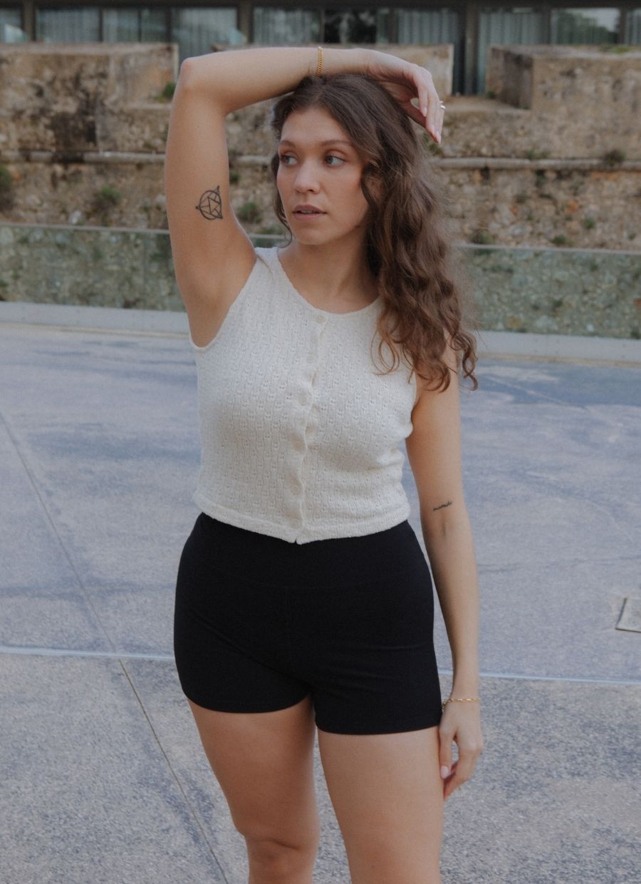 Two - Way Buttoned Knit Top Organic Cotton - Ecru - Narah Soleigh