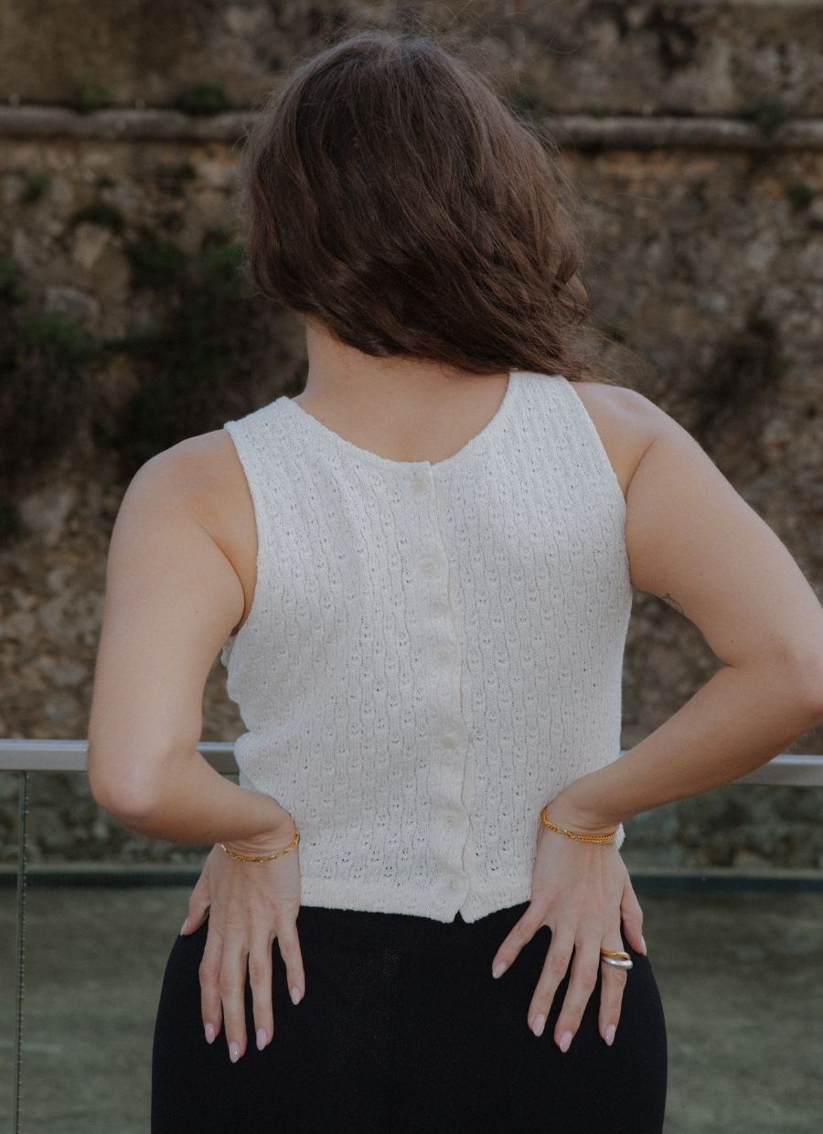 Two - Way Buttoned Knit Top Organic Cotton - Ecru - Narah Soleigh