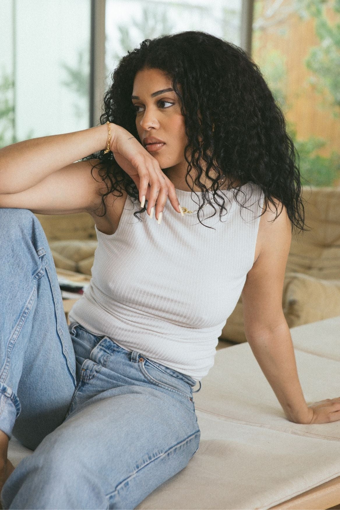 Two - Way Ribbed Tank Top Modal - Greige - Narah Soleigh | Luxe Line