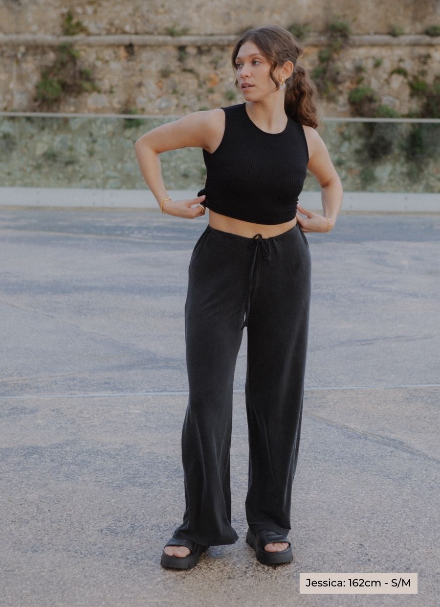 Wide Leg Drawstring Pant Cupro - Faded Black - Narah Soleigh | Luxe Line