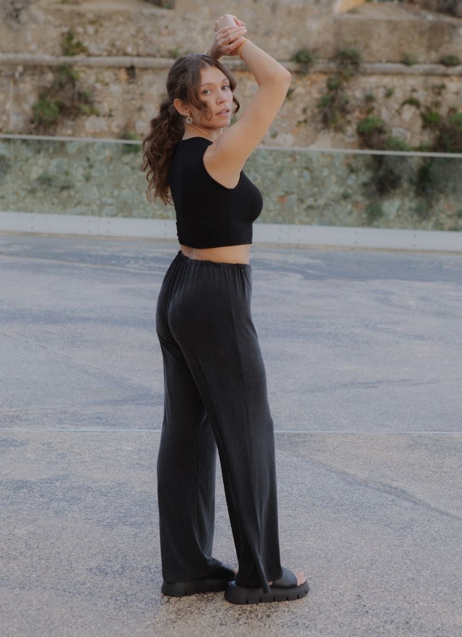 Wide Leg Drawstring Pant Cupro - Faded Black - Narah Soleigh | Luxe Line