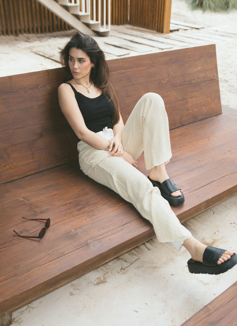 Wide - Leg Knit Pant Organic Cotton - Ecru - Narah Soleigh