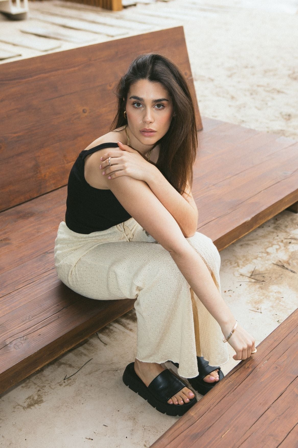 Wide Leg Knit Pant Organic Cotton - Ecru - Narah Soleigh