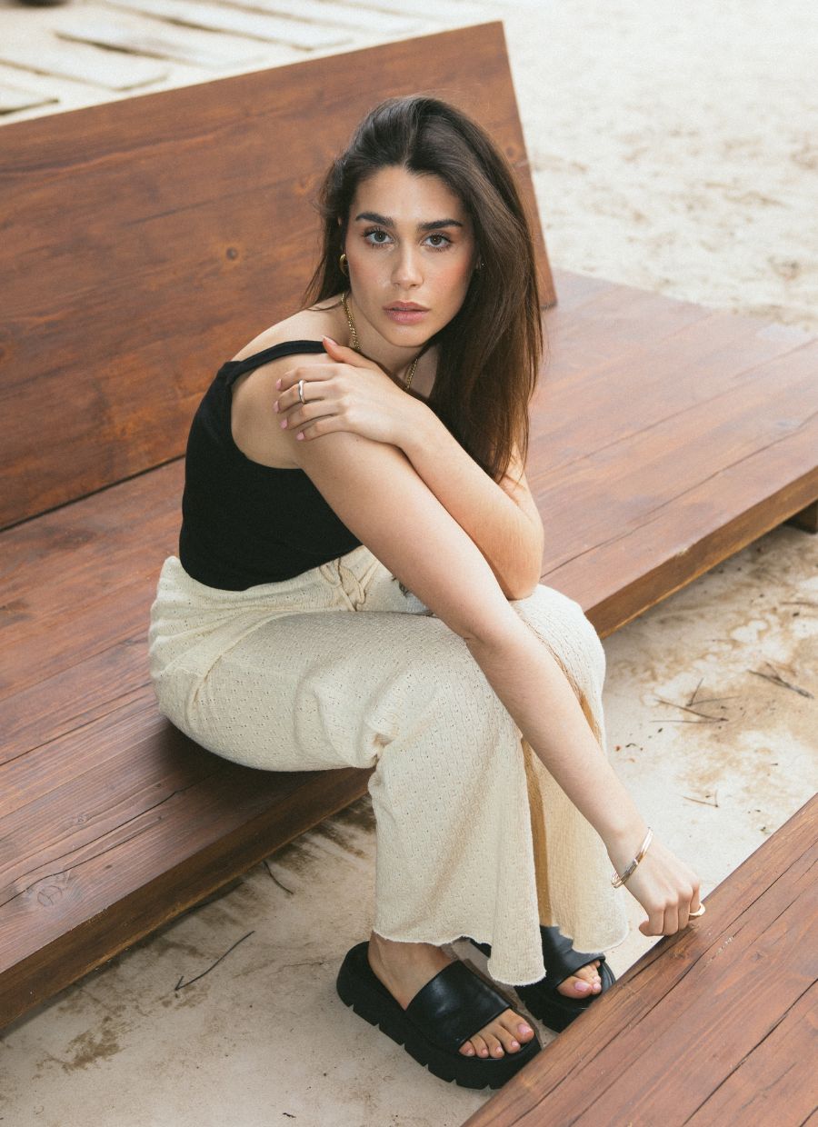 Wide - Leg Knit Pant Organic Cotton - Ecru - Narah Soleigh