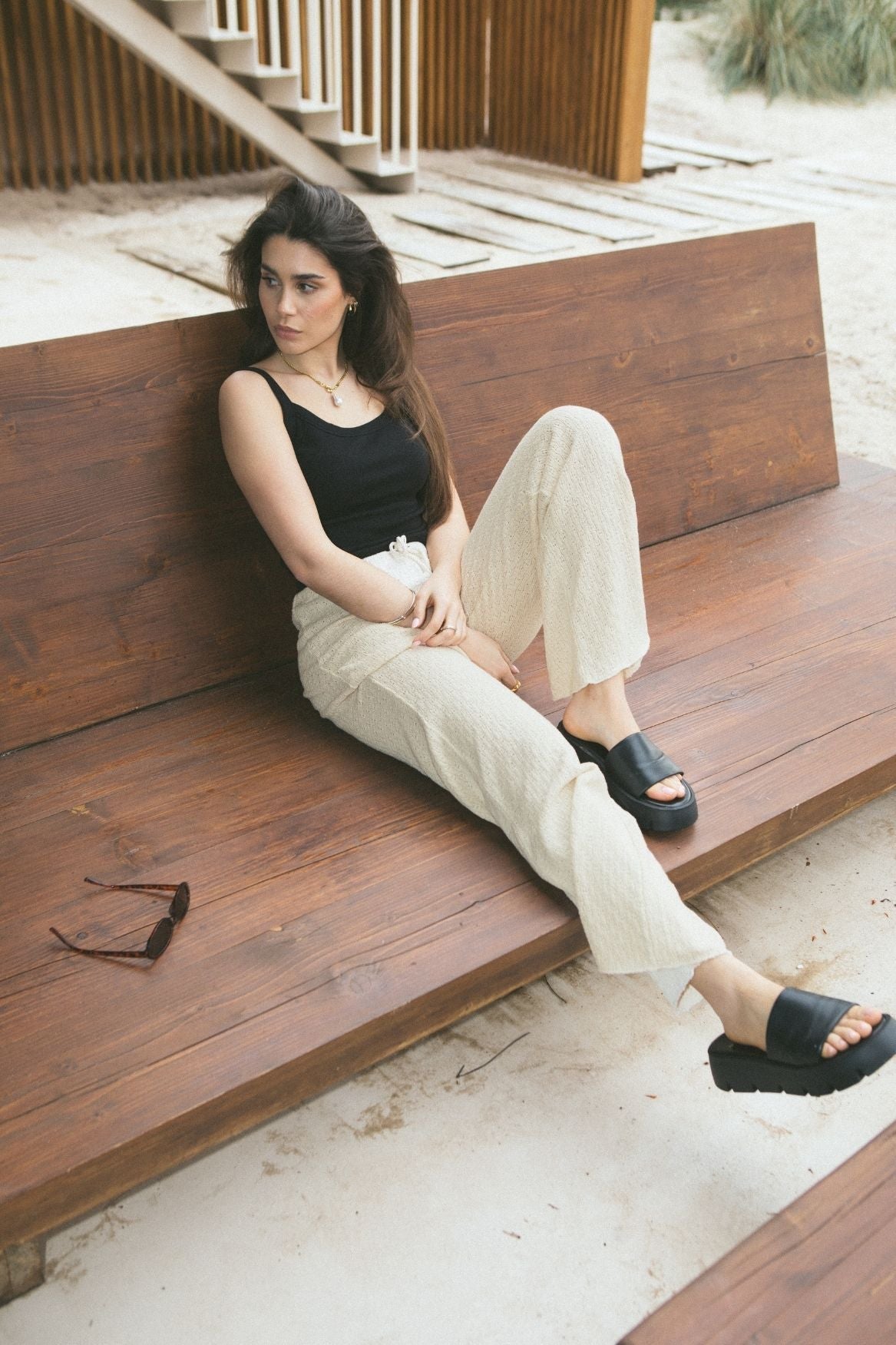 Wide Leg Knit Pant Organic Cotton - Ecru - Narah Soleigh