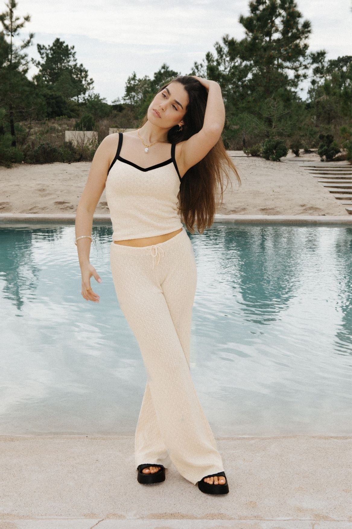 Wide Leg Knit Pant Organic Cotton - Ecru - Narah Soleigh