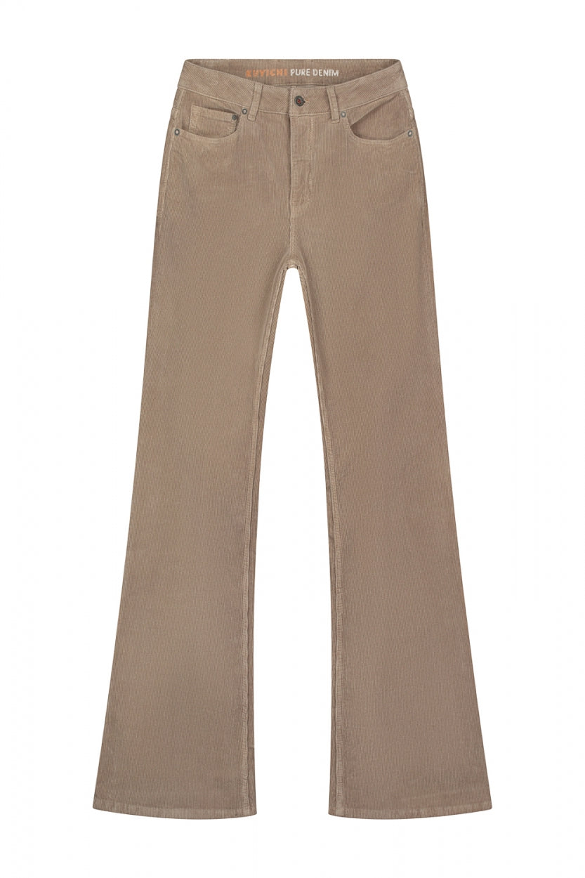 Jean Lisette Flare Corduroy en coton biologique en beige par Kuyichi