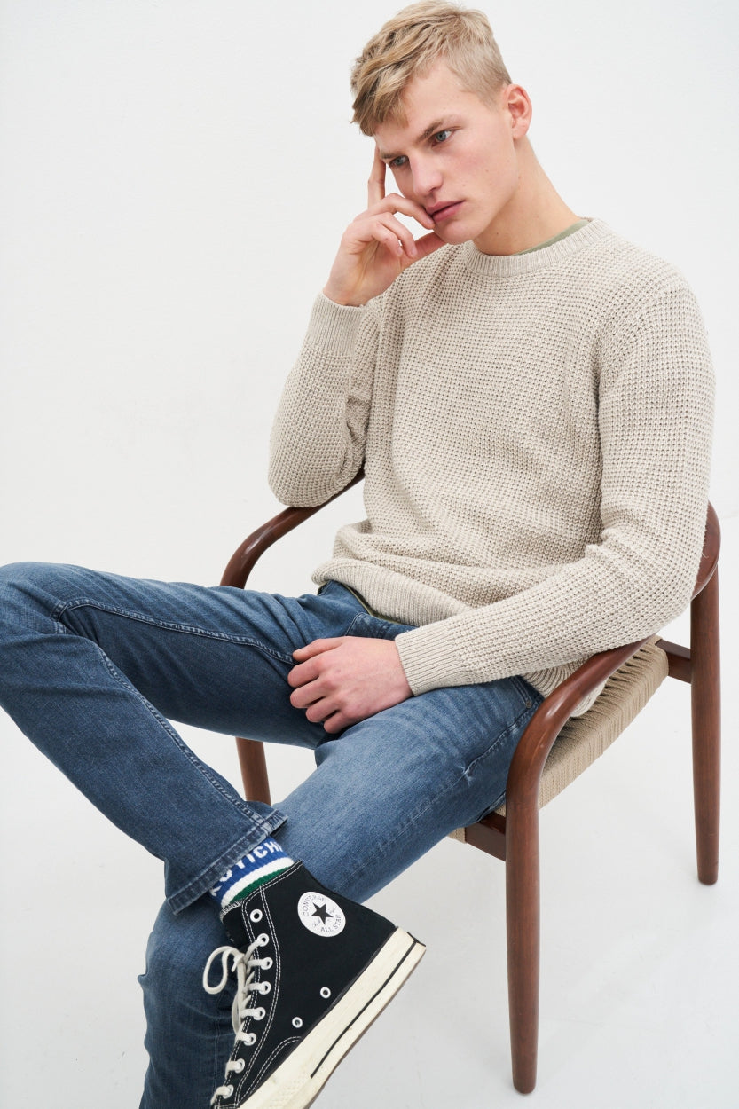 Crewneck Sweater Clement in Beige aus 100% Bio - Baumwolle von Kuyichi