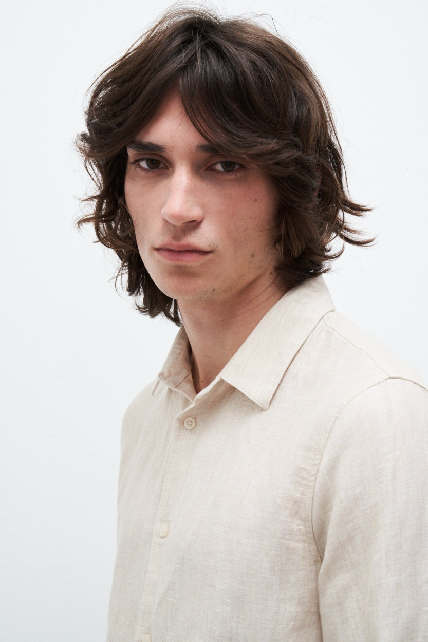 Hemd Nico in offwhite / beige aus Bio - Baumwolle und Leinen von Kuyichi