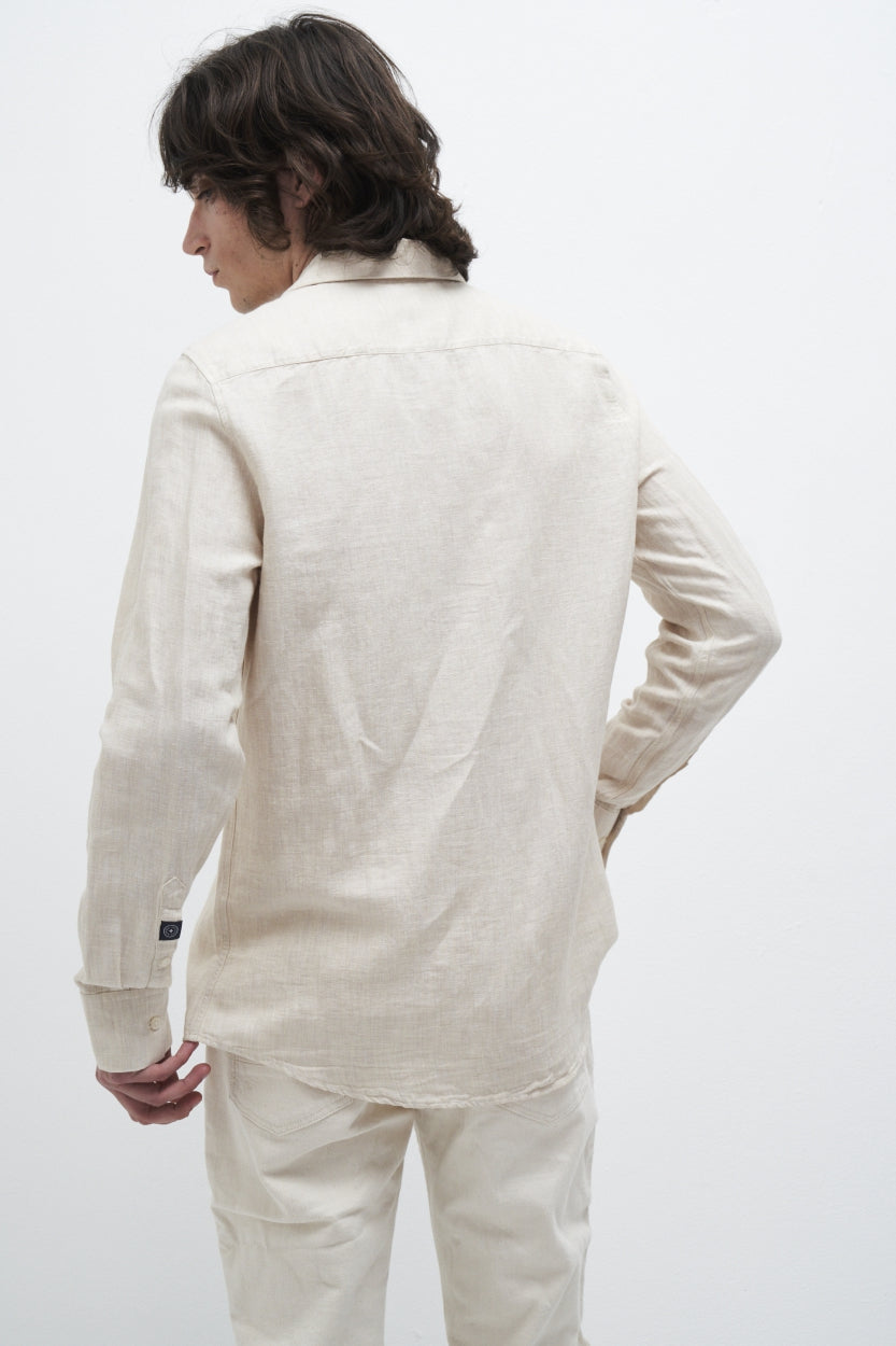 Hemd Nico in offwhite / beige aus Bio - Baumwolle und Leinen von Kuyichi