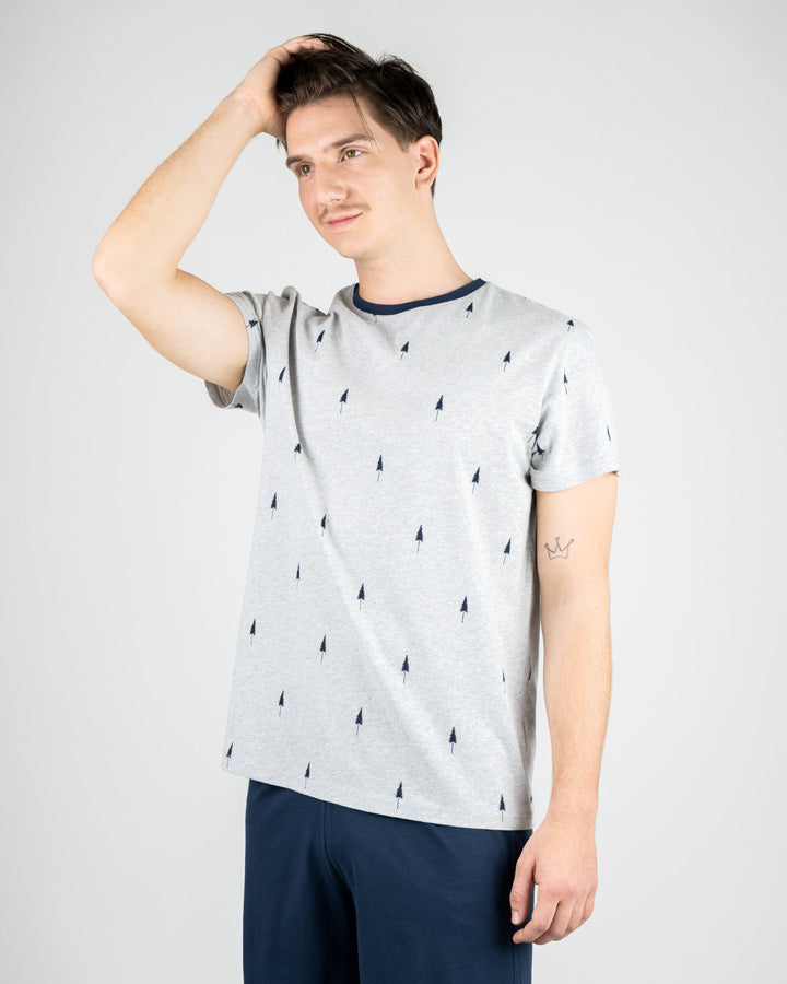 Grey Mel | TreeJama Shirt Allover Unisex - Pyjama - NIKIN