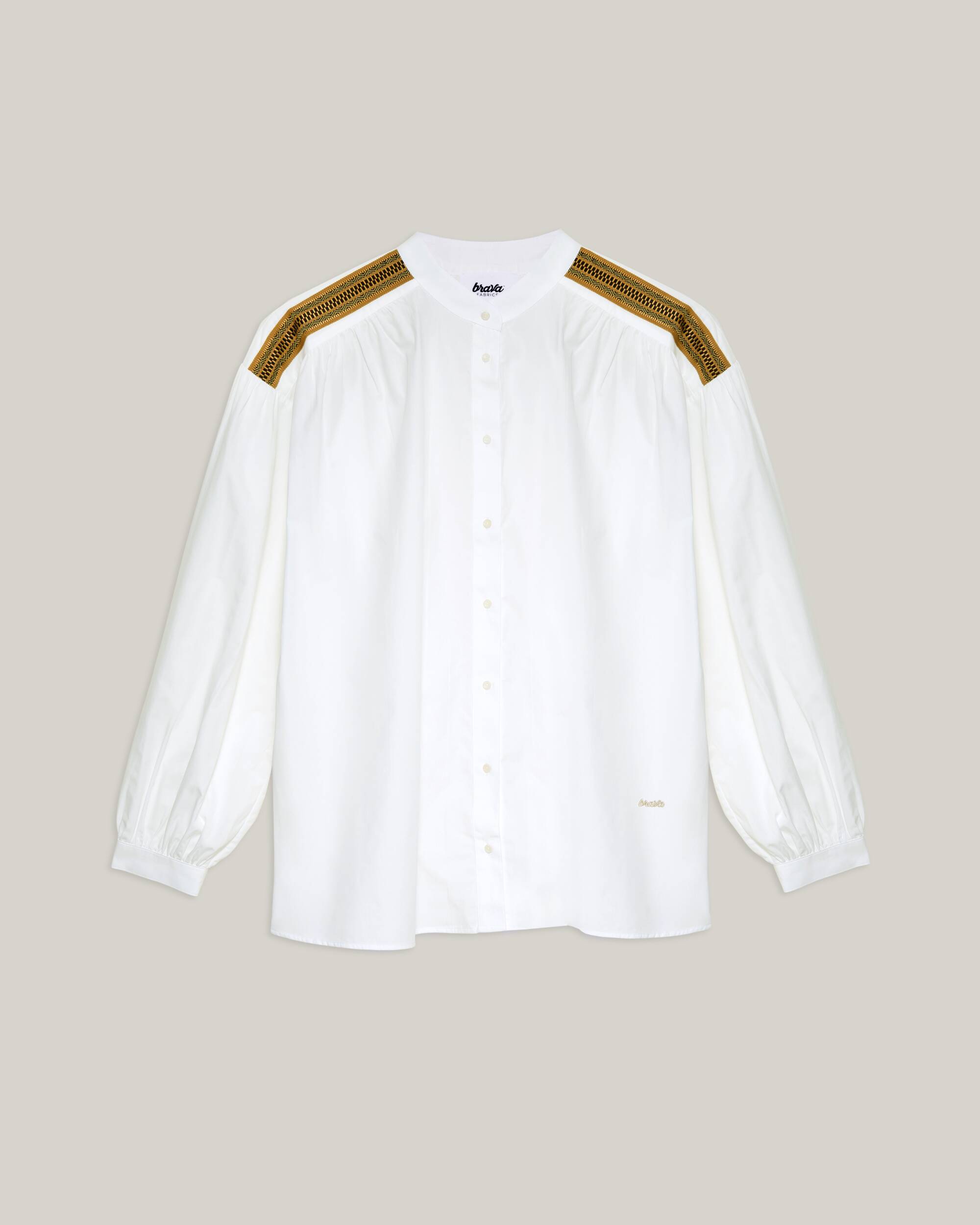 Oversized Bluse "Ribbon Boho" in off-white / beige aus 100% Bio - Baumwolle von Brava Fabrics