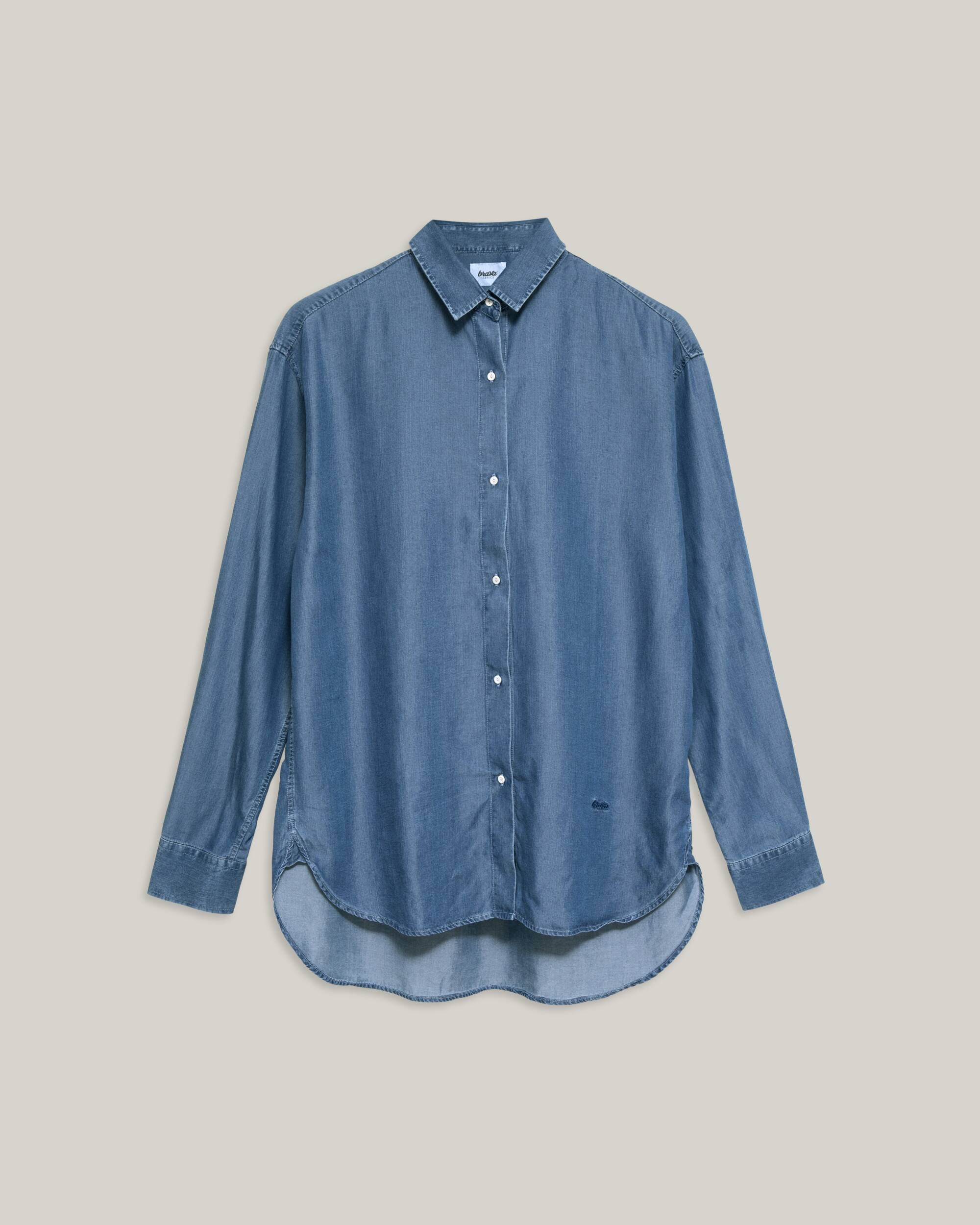 Blaue, langärmelige Bluse Denim aus 100 % Tencel Lyocel von Brava Fabrics