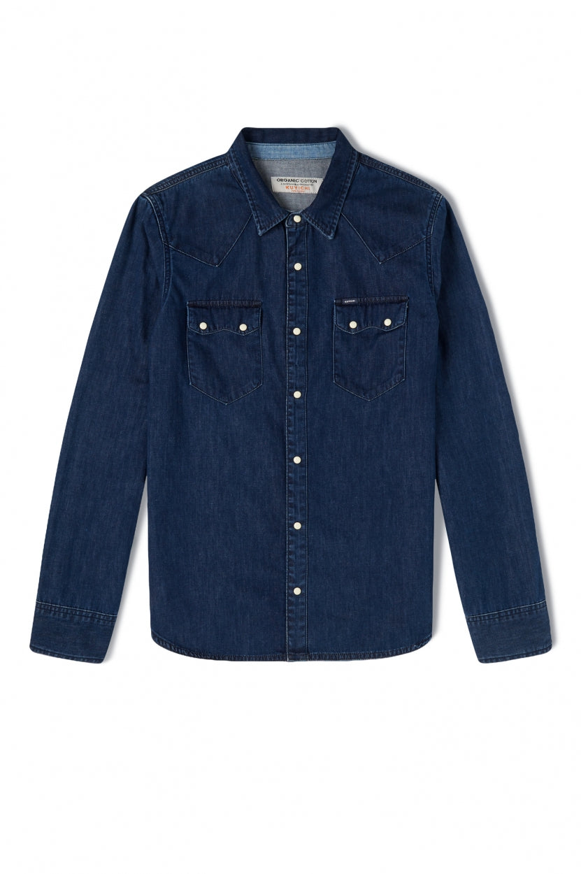 Dunkel - blaues Jeanshemd Sawtooth aus 100% Bio - Baumwolle von Kuyichi