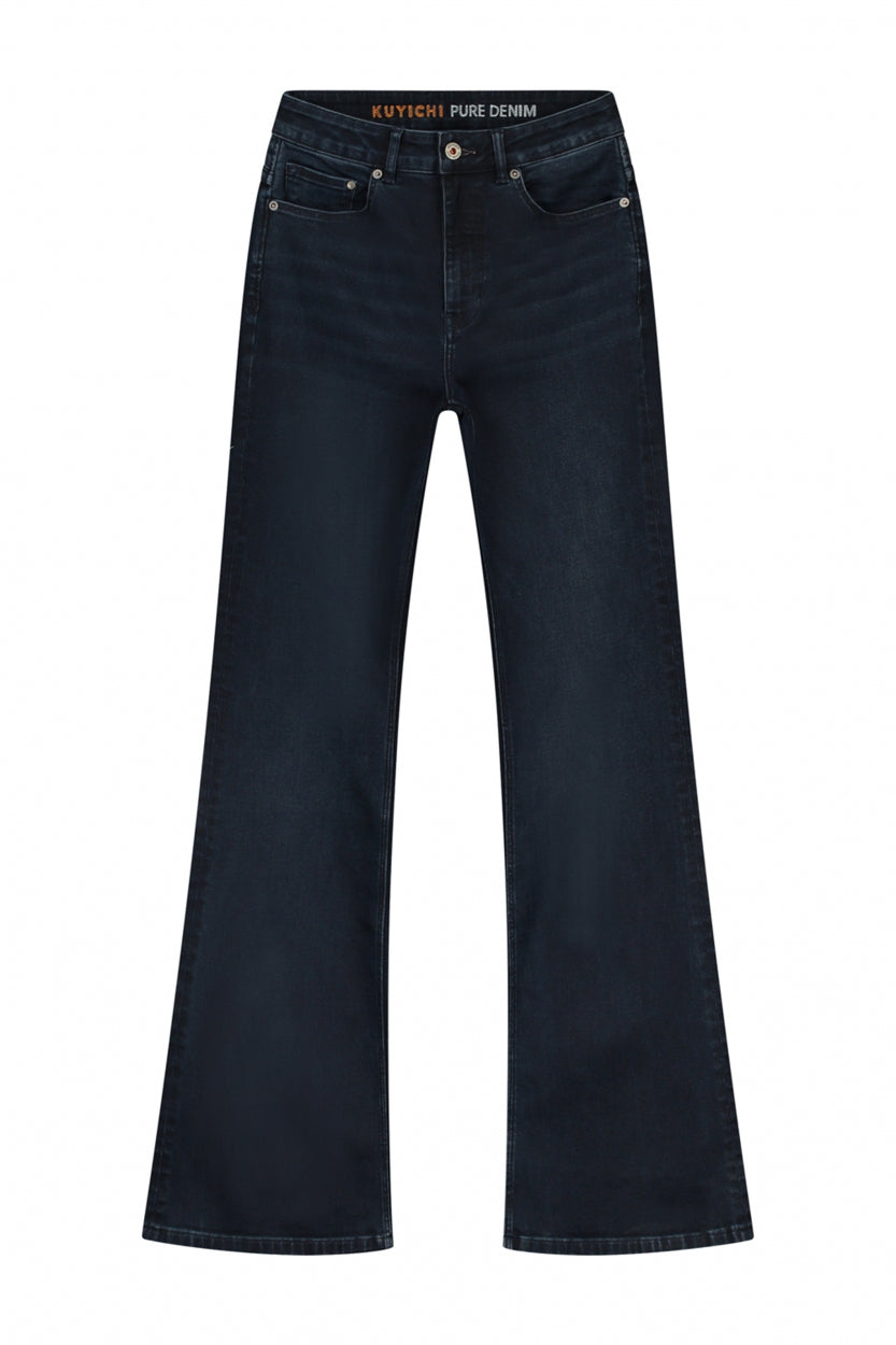 Jean Lisette Flare en bleu profond en coton biologique en beige par Kuyichi