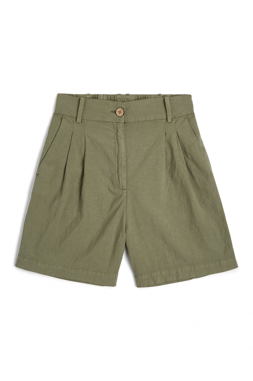 Bermuda Hose Sofia in oliv grün aus Tencel, Leinen und Bio - Baumwolle von Kuyichi