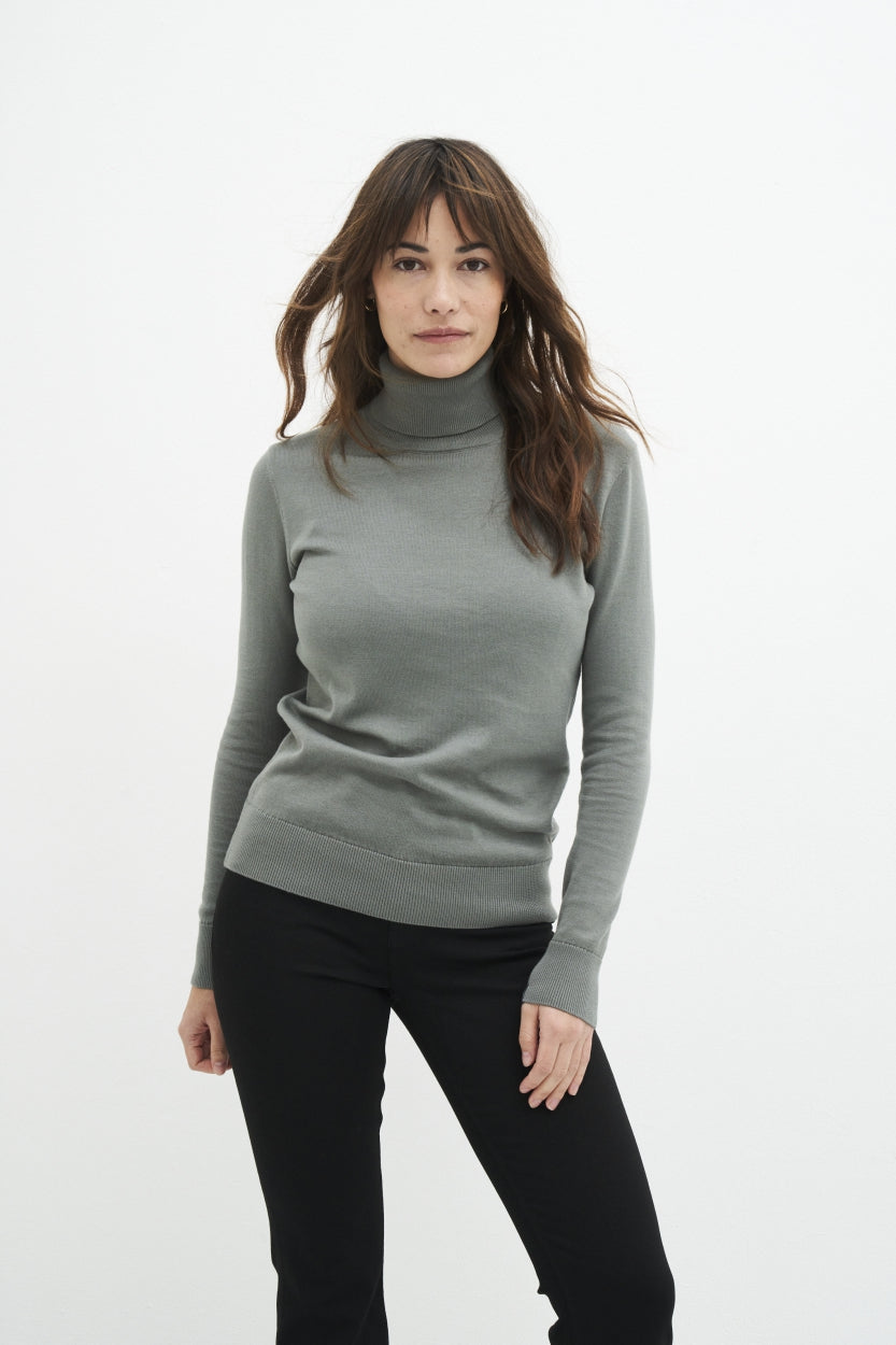 Turtleneck Strick Sweater Rachel in graugrün aus 100% Bio - Baumwolle von Kuyichi