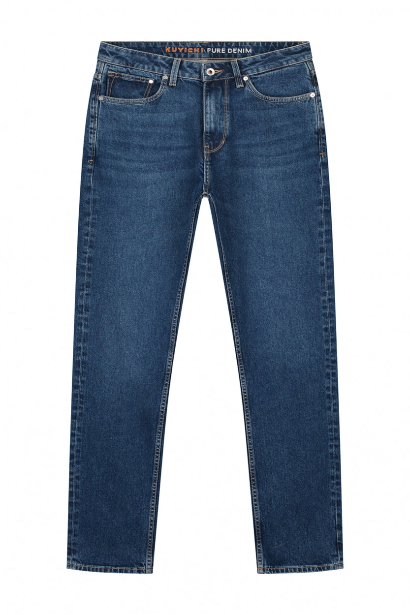 Droit rose en bleu foncé en coton biologique et denim recyclé de Kuyichi