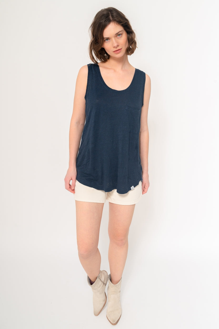 Tanktop Valerie in indigo blau aus 100% europäischem Leinen von Kuyichi