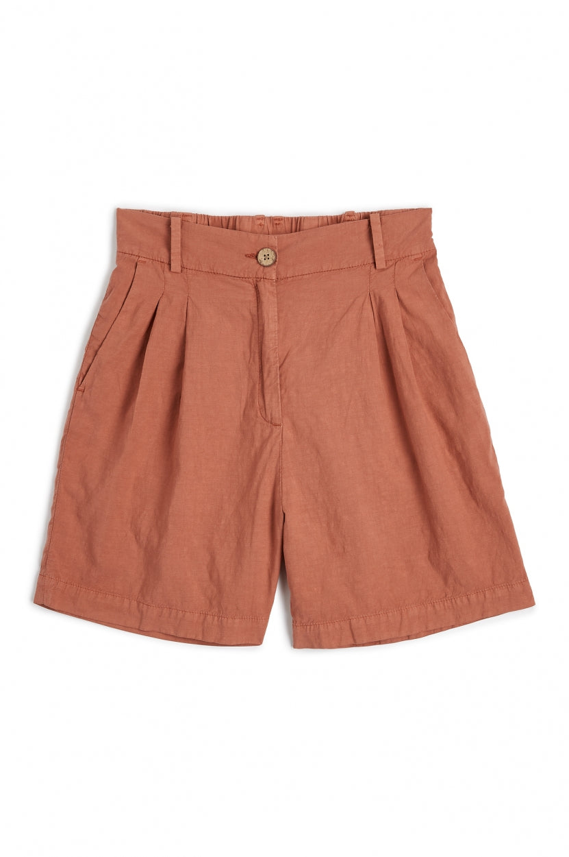 Bermuda Hose Sofia in rot / braun aus Tencel, Leinen und Bio - Baumwolle von Kuyichi