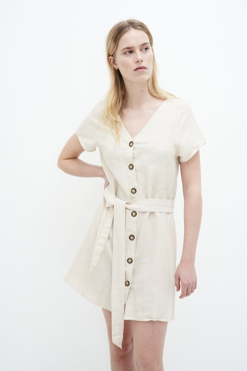 Kleid Ella in beige / sandfarben aus Bio - Baumwolle und Leinen von Kuyichi