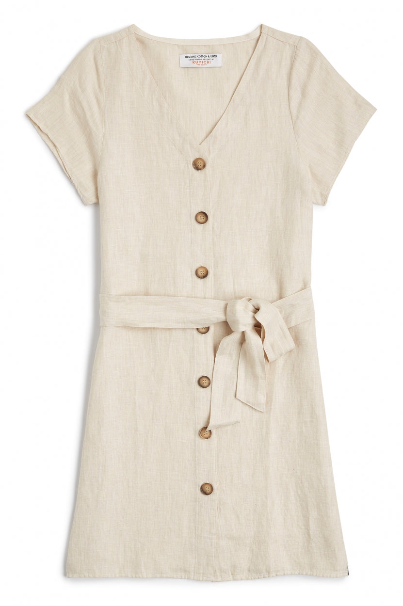 Kleid Ella in beige / sandfarben aus Bio - Baumwolle und Leinen von Kuyichi