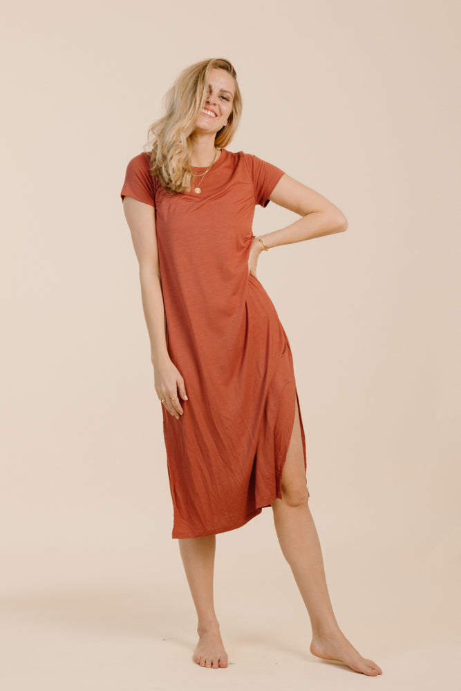Terracotta dress BAYA made from 100% Tencel from Pura Clothing