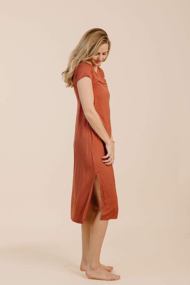 Terracotta dress BAYA made from 100% Tencel from Pura Clothing