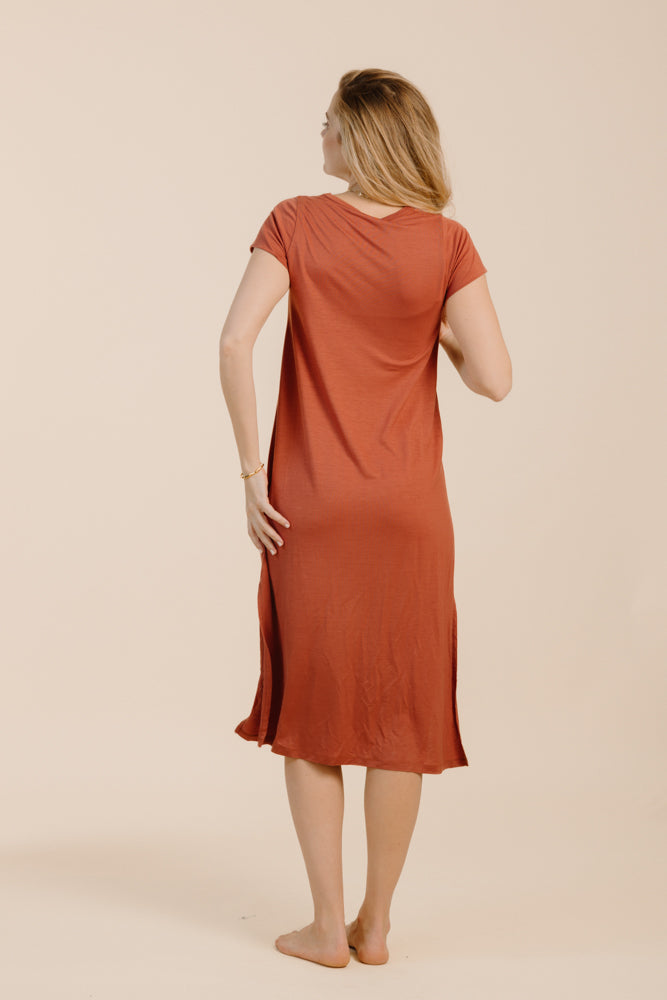 Terracotta dress BAYA made from 100% Tencel from Pura Clothing