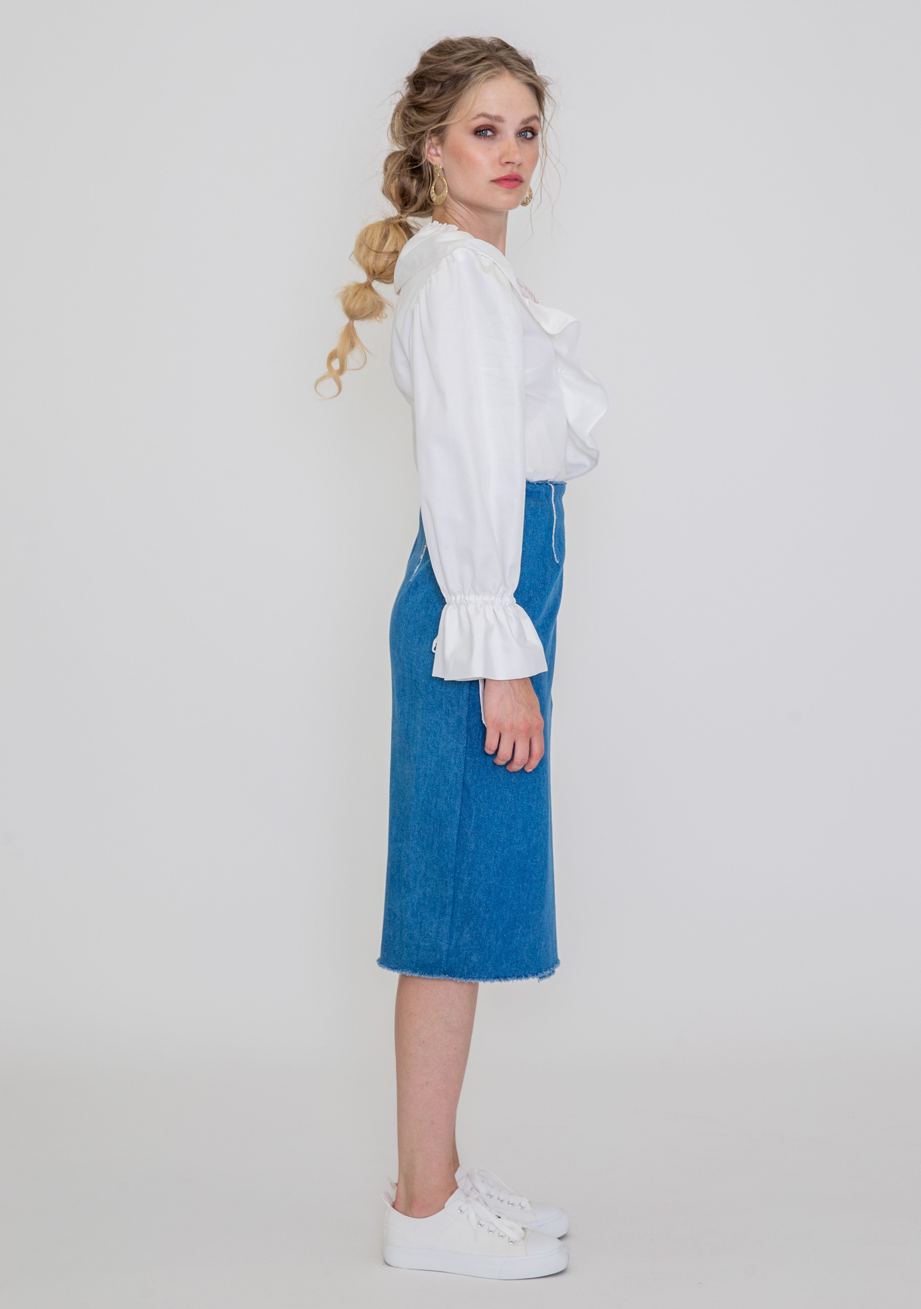 Blue skirt VIANA made of 100% organic cotton by SANIKAI Made-to-Order