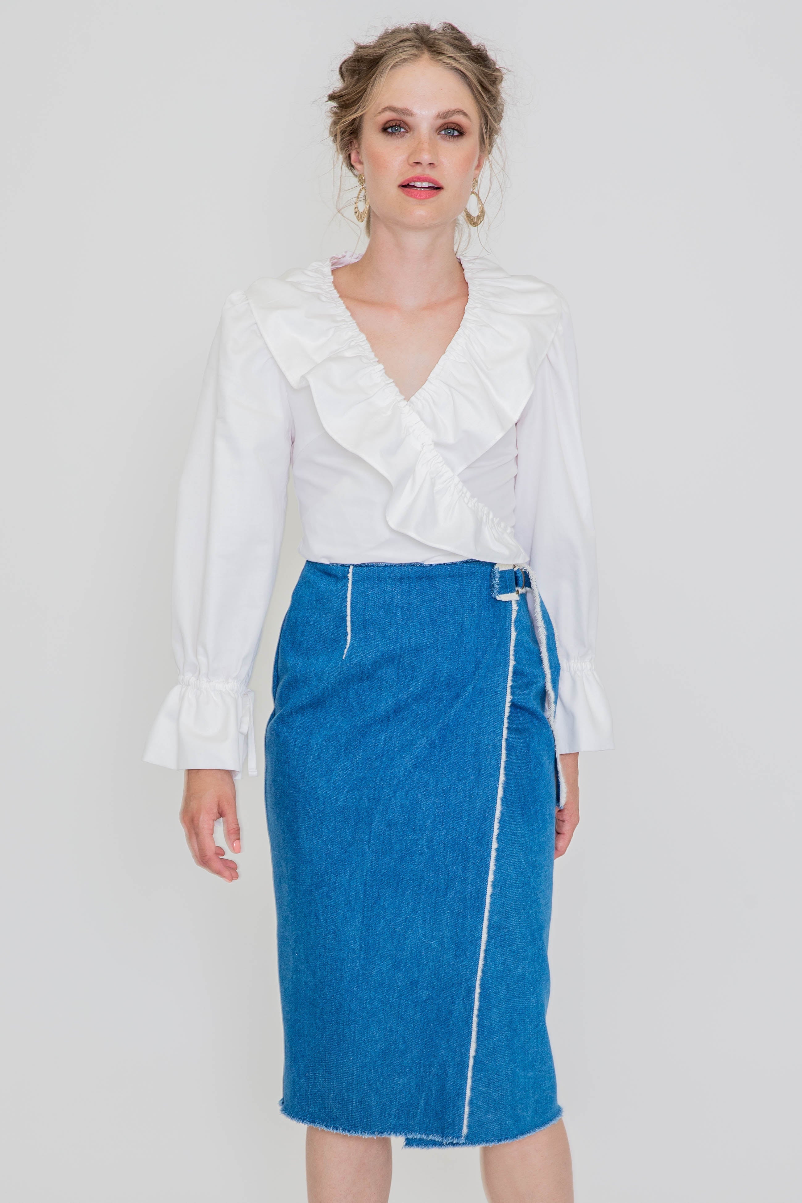 Blue skirt VIANA made of 100% organic cotton by SANIKAI Made-to-Order
