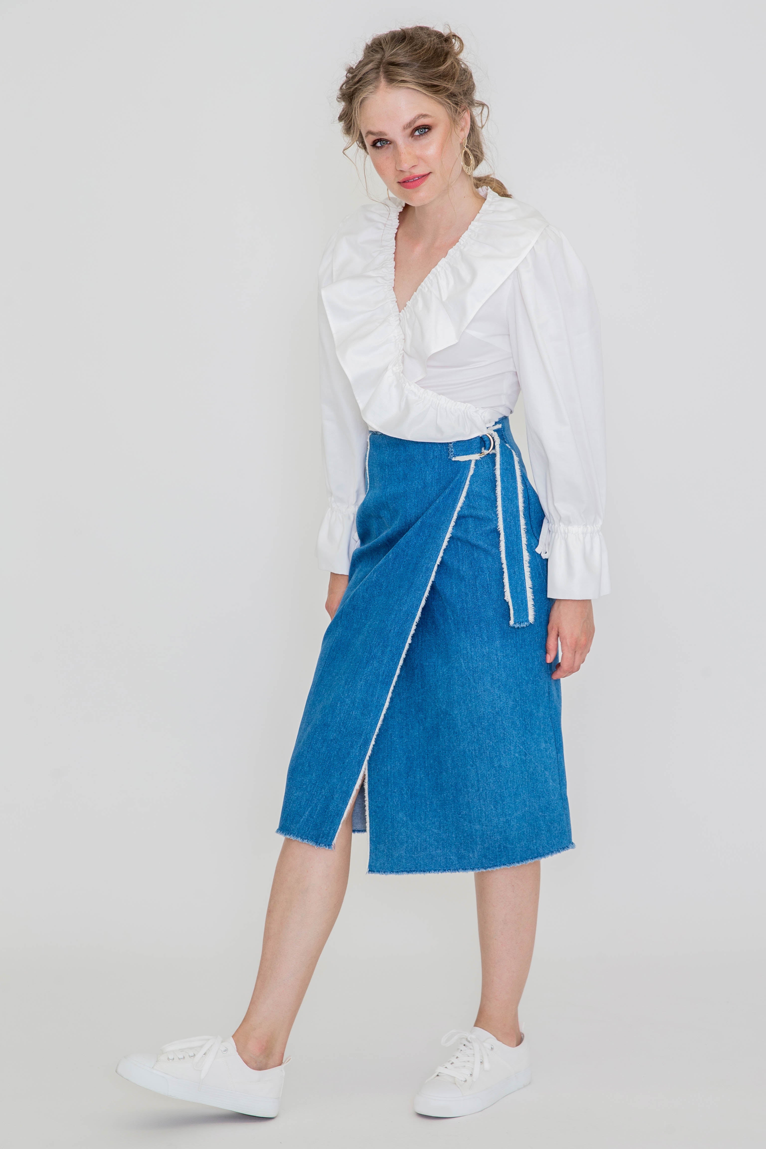 Blue skirt VIANA made of 100% organic cotton by SANIKAI Made-to-Order