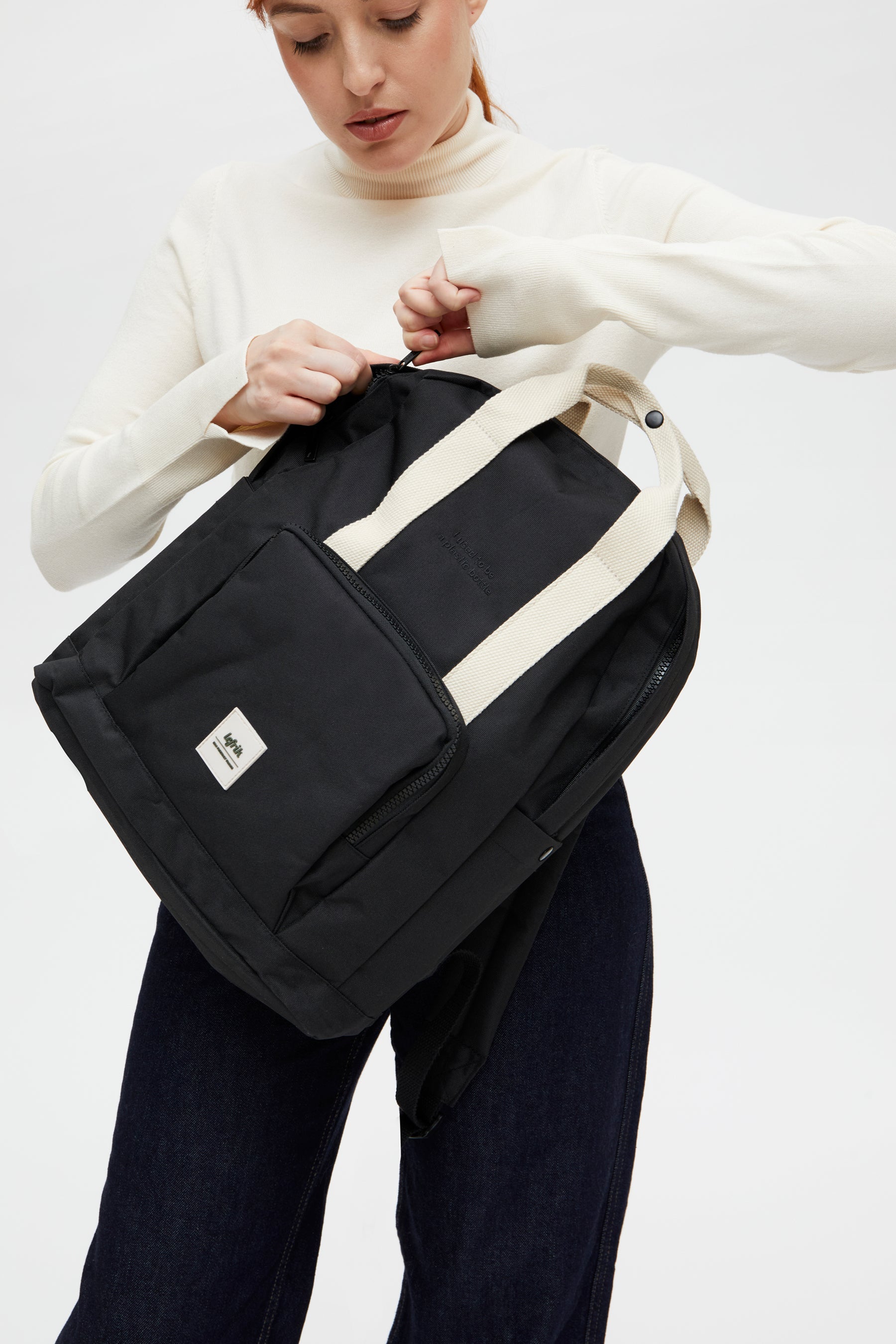 Black backpack Capsule (15l) made from recycled PET plastic bottles