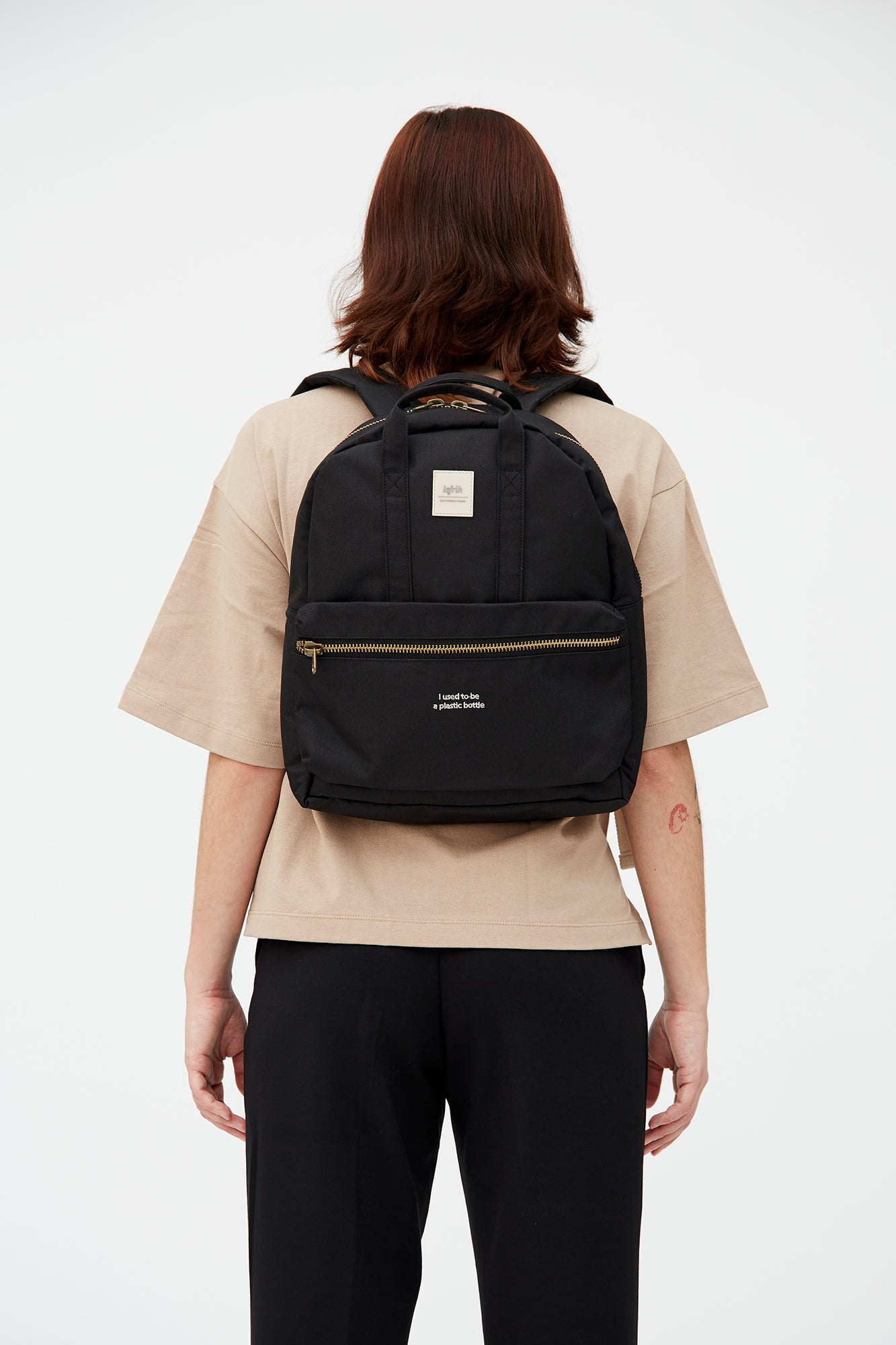 Black backpack Gold Classic (10l) made from recycled PET plastic bottles