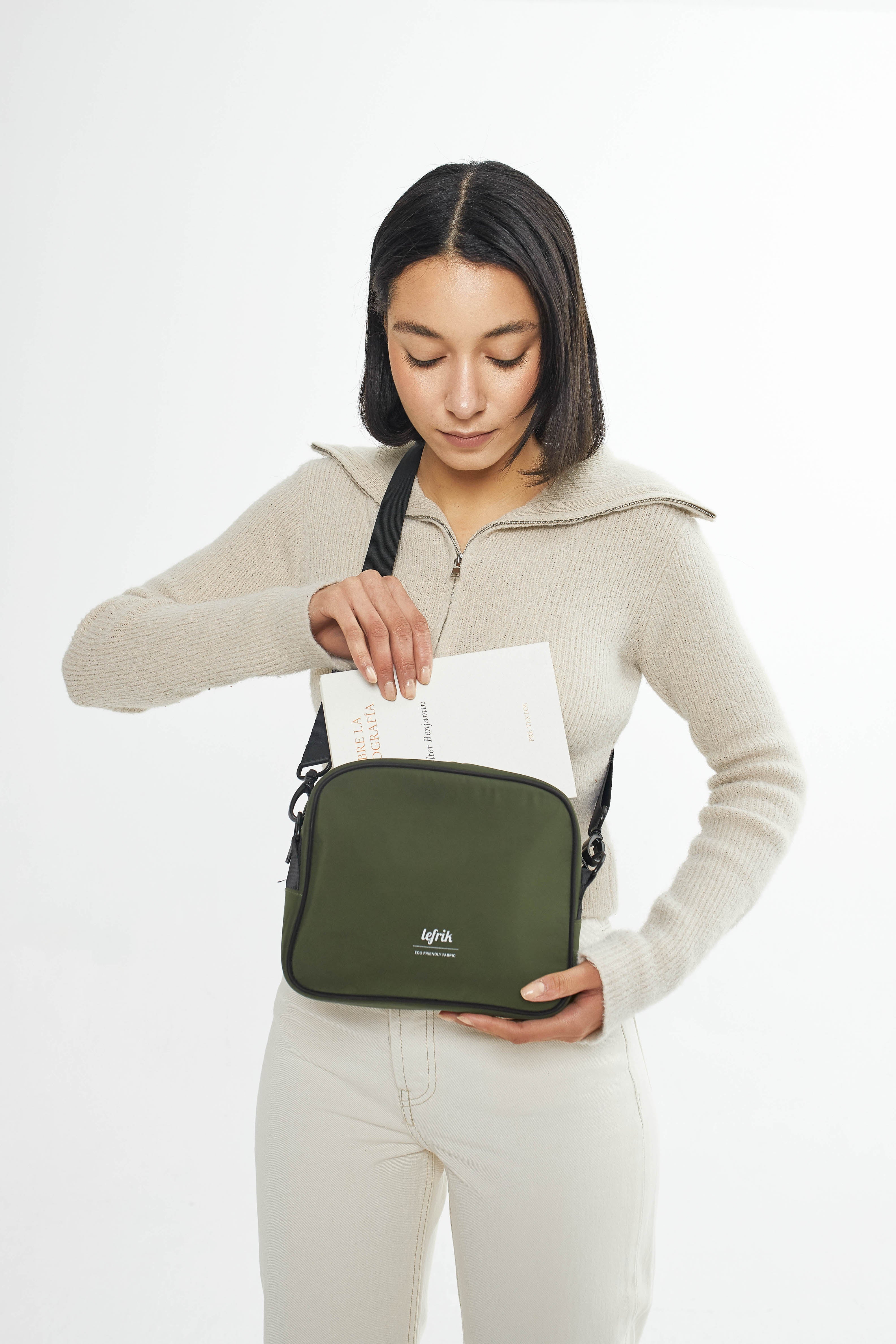Dark green Tokay Tech crossbody bag (2.5l) made from recycled PET plastic bottles from Lefrik