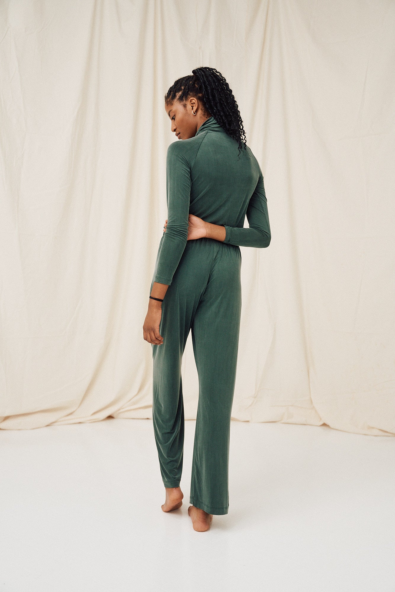 Green high waist pants made of cupro by MOYA KALA