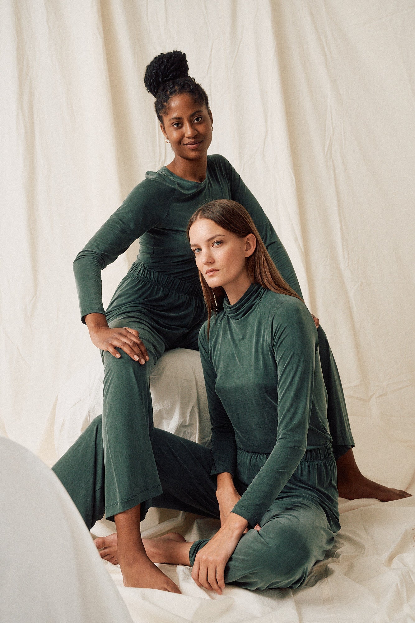 Green high waist pants made of cupro by MOYA KALA